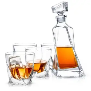 Zware Dikke Lege Unieke Vormige Clear Lead Crystal Twisted Whiskey Glazen Set 750Ml Wijn Liquor Glazen Flessen