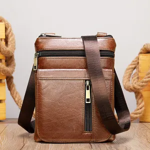 Großhandel casual handtasche männer-Amazon drop verschiffen Echtes Leder Männer Taschen Kleine Schulter Umhängetasche für Männer Everyday Casual Reise Umhängetasche Handtasche