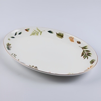 Service de table en porcelaine de qualité supérieure, collection à motif de feuilles, vaisselle en porcelaine fine avec bord doré