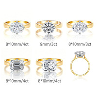 Vente en gros de bagues classiques larges en argent sterling S925 avec sertissage de moissanite de 3 carats et 4 carats, sertissage en or blanc
