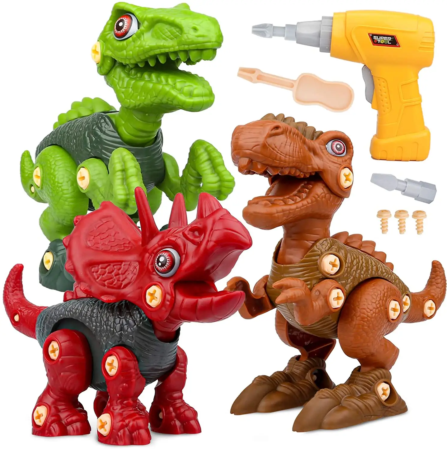 Conjunto de brinquedos de dinossauro, conjunto de brinquedos, crianças, aprendizagem de animais com broca elétrica, faça você mesmo