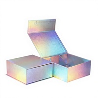 Boîte cadeau rigide pliée sur mesure de luxe holographique en carton, avec aimant, pour chaussettes, en matériaux recyclés, doublure en éponge, finition mate bronzée