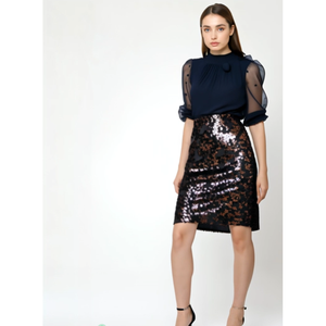 Minifalda de Lentejuelas Vintage para Mujer, Diseño Elegante, Corte Recto, Corta, Ajustada, de Poliéster Jersey Brillante - Product Image 2