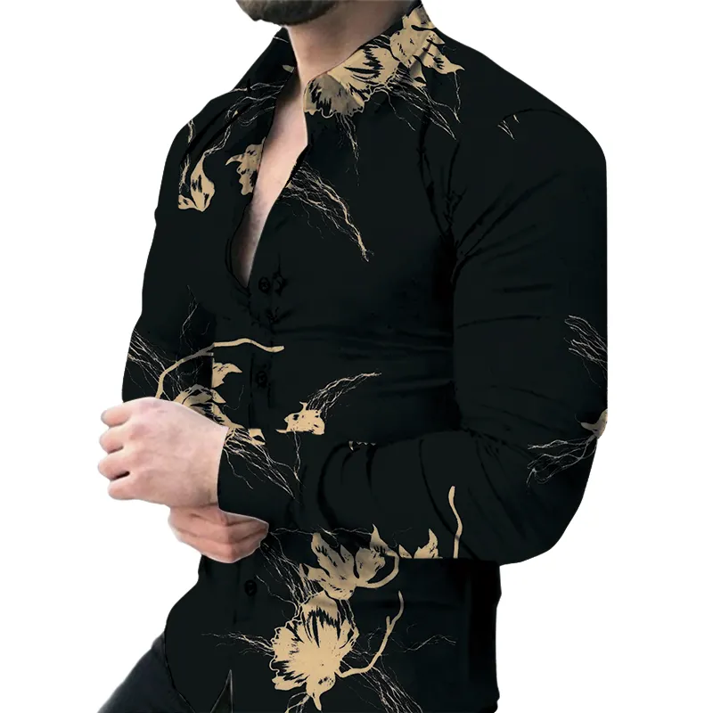 Man Shirt Long Sleeve Lapel Printed Floral Shirt Wholesale Custom Fashion for Men Casual Broadcloth Fabric Print Pattern Knitted