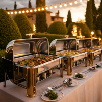 Ensemble de réchauds de luxe à couvercle roulant, chauffe-plats commerciaux en acier inoxydable pour buffet avec supports à combustible, équipement de restauration
