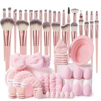 Set Rias Wajah Alami Mewah 68-Piece, Set Kuas 30-Piece + 8-Piece Alat + 30 Spons - Kuas Alis & Eyeliner, Ramah Perjalanan