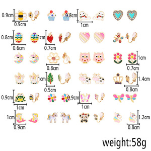 Boucles d'oreilles tendance, lot de 24 pièces, design animal et floral, en alliage de zinc, bijoux unisexes - Product Image 5