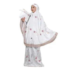 Latest Custom Floral Embossed Chiffon Muslim Dress Modest Evening Wear for Adults