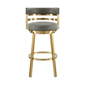 Sedia da Bar girevole in ecopelle grigio e oro con schienale basso e acciaio inossidabile per Bar - Product Image 2
