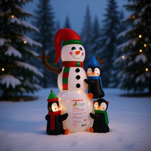 HULINERT Bonhomme de neige gonflable de Noël de 2,4 m éclairé avec des pingouins, décoration de jardin extérieure pour la maison et le jardin, décorations festives - Product Image 2