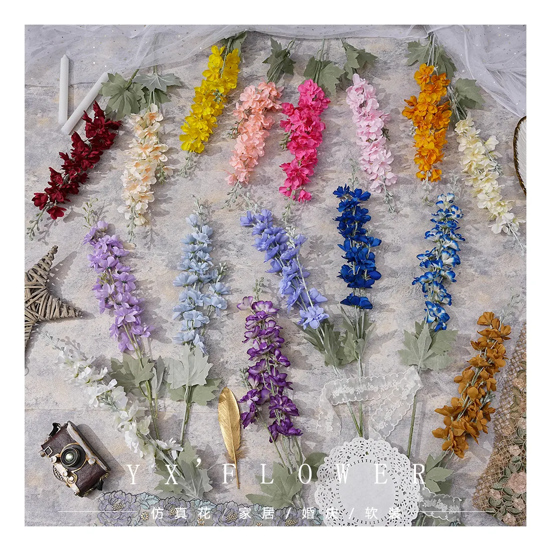 Printemps et automne Double fourche flocage décoration de la maison Simulation Delphinium fleur de mariage Violet