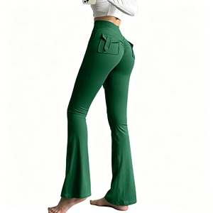 Pantalon de yoga évasé taille haute pour femme avec poches, effet ventre plat et rehaussement des fesses, idéal pour la gym et les tenues décontractées - Product Image 5