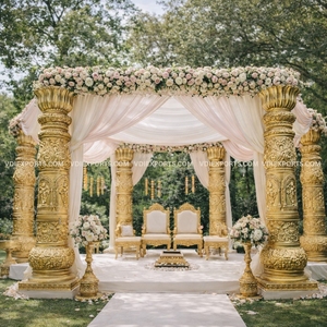 Mandap Clásico Dorado Real con Pilar, Decoración de Lujo para Bodas en India - Product Image 2