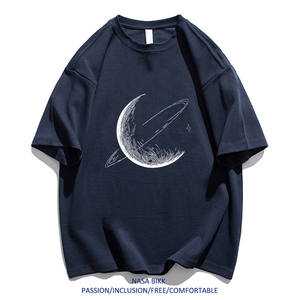 <span class=keywords><strong>Camiseta</strong></span> de Verano Nueva, Informal, de Moda, Holgada, de Manga Corta, Transpirable, con Cuello Redondo, para Hombre, de Algodón de Fibra Larga, con Diseño Estampado de Luna - Product Image 6