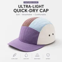 Casquette de baseball personnalisée en nylon, légère, imperméable, respirante, à séchage rapide, à visière plate, 5 panneaux, style sportif et quotidien, vente en gros