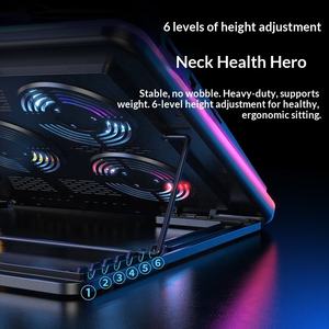 Support de refroidissement pour ordinateur <span class=keywords><strong>portable</strong></span> pliable à cinq ventilateurs, refroidissement par air, effet lumineux RGB en métal, haute performance, 17 pouces, en stock, best-seller Great Roc - Product Image 3