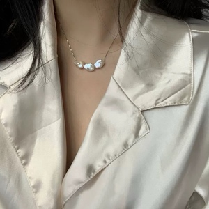 Collar de Plata 925 con Cadena Fina para Clavícula, Perla Barroca Natural, Estilo Francés, Collares de Perlas de Nicho - Product Image 4