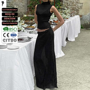 Ensemble haut à col roulé à pois pour femmes, 2 pièces, en mousseline de soie, longueur entière, élégant, tenue printemps-été - Product Image 1