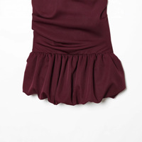 Service OEM ODM – Nouvelle Robe Mini Plissée Tendance pour Femme en Tissu ITY Bordeaux, Col Rond, Taille Basse, Manches Ballon Volumineuses et Respirantes