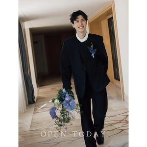 Pishuai Ensemble de costume haut de gamme en polyester à simple boutonnage <span class=keywords><strong>pour</strong></span> <span class=keywords><strong>homme</strong></span>, nouveau style chinois, col niche, décontracté, style coréen, <span class=keywords><strong>pour</strong></span> usage quotidien - Product Image 2