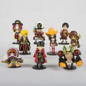 Ensemble de figurines d'anime Q Version One Piece 9 pièces de 8 cm, tenue de <span class=keywords><strong>cowboy</strong></span> rouge, Luffy Zoro Nami Sanji Chopper, équipage complet, jouet de collection en PVC - Product Image 1