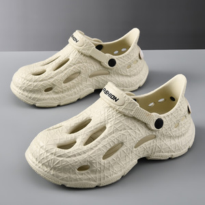 Men's White EVA <b>Clogs</b> Thick Sole Anti Slip Breathable Hollow Design Summer Beach Wear Height Increasing Casual Shoes - Product Image 2