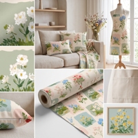 Tissu en toile imprimé tissé sur mesure motif campagne française Toile de Jouy vert Nappe et tissu d'ameublement imperméable