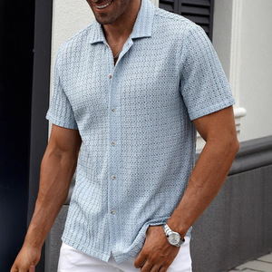 Chemises décontractées d'été pour hommes, chemises en tricot, manches courtes, chemise polo boutonnée - Product Image 2