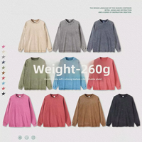 Kaus lengan panjang 100% gram untuk pria, kaos katun murni kualitas tinggi, T-Shirt 260 gram bergaya Retro Dicuci Amerika untuk pemuda pola Solid
