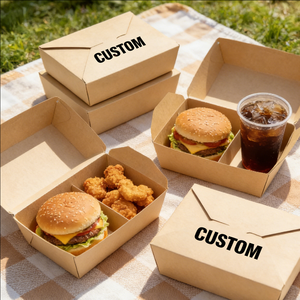 กล่องอาหารกระดาษพับได้แบบใช้แล้วทิ้ง ยี่ห้อ Takeaway Craft แบบ 2 ช่อง เป็นมิตรกับสิ่งแวดล้อม ย่อยสลายได้เอง พร้อมโลโก้สั่งทำ - Product Image 1