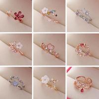Vente chaude coréen fleurs délicates papillon feuille incrustation brillant Zircon bague en laiton élégant bijoux fiançailles fête cadeau