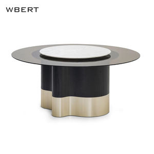 WBERT Table ronde simple et moderne en bois massif pour restaurant d'hôtel et de restaurant Compartiment lumineux Table à manger de luxe avec tourne-disque - Product Image 2