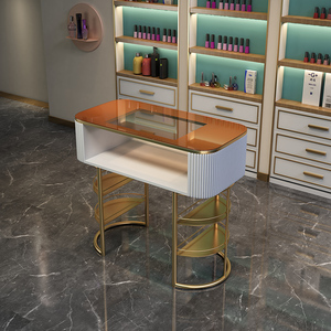 Modern White <b>Nail</b> <b>Table</b> with Storage Shelf and Chair Set for Beauty Salon Use - Product Image 2