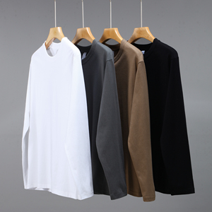 Wholesale High Quality Long Sleeve Pure Cotton Custom Print Logo T Shirt Blank Oversized Drop Shoulder Tshirt for Men - Product Image 1