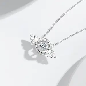 Fashion 925 Sterling Silver Angel Wings Diamonds Necklace Women's Charm Peplum Luxury Jewelry Gifts Factory Wholesale