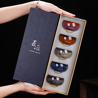 Service à thé Kung Fu en céramique pour la maison, style Zen, grand bol à thé en émail Tenmoku, style chinois minimaliste, coffret cadeau