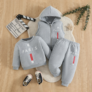 Ensemble de survêtement 3 pièces pour enfants (6M-3T) avec imprimé lettres Paris, <span class=keywords><strong>gilet</strong></span> à capuche zippé, sweat-shirt et pantalon de jogging pour garçons et filles - Vente en gros - Product Image 4