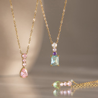 Collier pendentif en acier inoxydable avec pierres CZ colorées en forme de cœur, poire et rectangle, bijoux minimalistes dorés pour femmes