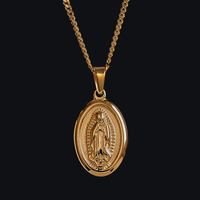 Collier Vierge Marie en acier inoxydable, bijoux religieux chrétiens, médaille ovale, pièce de monnaie, pendentif Vierge Marie pour femmes et hommes