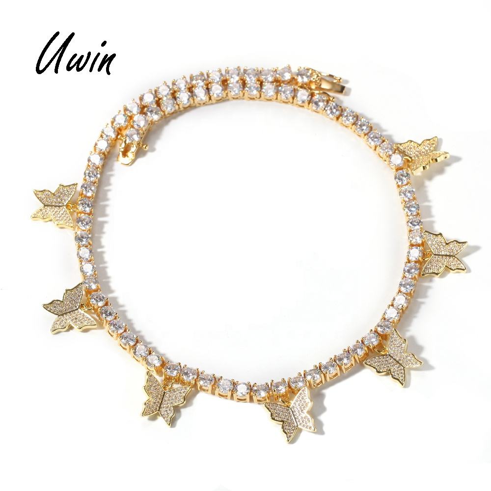 New Arrival Tennis Chain Butterfly Necklace Choker Rapper Necklace with  Small Pendant Hip Hop Bling Jewelry