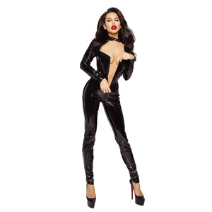 Catsuit Sexy <span class=keywords><strong>in</strong></span> <span class=keywords><strong>Pelle</strong></span> PVC Effetto Bagnato Nero con Cerniera Frontale e Apertura all'Inguine, Body <span class=keywords><strong>in</strong></span> Latex per Donne, <span class=keywords><strong>Tuta</strong></span> Erotica, Lingerie Sexy - Product Image 3