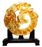 Artisanat en verre Yuanrong Tongtianxia : Poisson Koi sautant au-dessus du Longmen – Décoration d'intérieur, Cadeau, Artisanat en verre