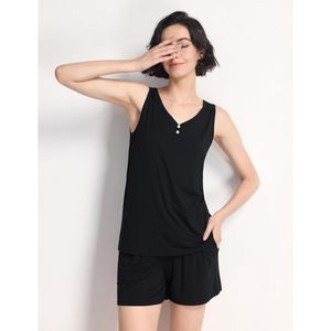 Ensemble de pyjamas personnalisés pour femmes, marque privée, haut à manches courtes et short en bambou, 2 pièces, vêtements de nuit en modal pour l'été - Product Image 2