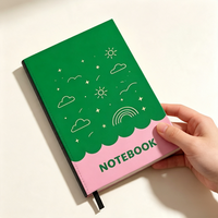 Carnet A5 à couverture rigide, motif dessin animé simple, couverture verte et rose, papeterie, journal