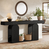 Table de canapé extra longue Tribesigns de 70,9 pouces, table en bois à 2 niveaux derrière le canapé, tables consoles noires avec étagère de rangement en bois