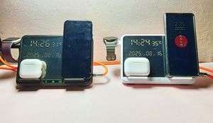 Đồng Hồ Báo Thức Nhiệt Độ Lịch Hiển Thị 15W Nhanh Chóng Sạc Không Dây 4-Trong-1 Sạc Không Dây Cho Galaxy Đồng Hồ Apple Đồng Hồ - Product Image 5