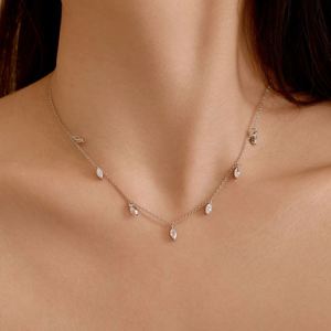 Collier élégant Dylam en argent sterling avec chaîne à maillons, pierre marquise et pampilles en zircone 5A - Product Image 4