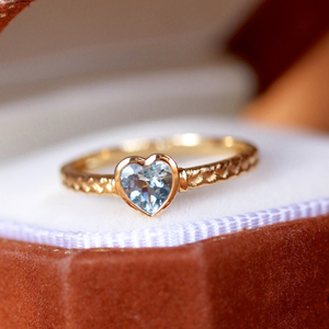Aazuo Joyería auténtica de oro rosa macizo de 18 quilates con diamantes reales y aguamarina natural en forma de corazón, regalo para niñas, cumpleaños, uso diario - Product Image 4