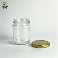 9.3*7.2cm 280ml Stoples Makanan Kaca Pendek Transparan dengan Leher Berulir, Wadah Kaca Serbaguna untuk Penggunaan Rumah Tangga & Komersial