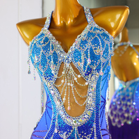 Kostum Tari Latin Khusus Wanita Seksi, Gaun Tari Samba Ballroom untuk Pertunjukan Panggung dengan Hiasan Berlian Imitasi
